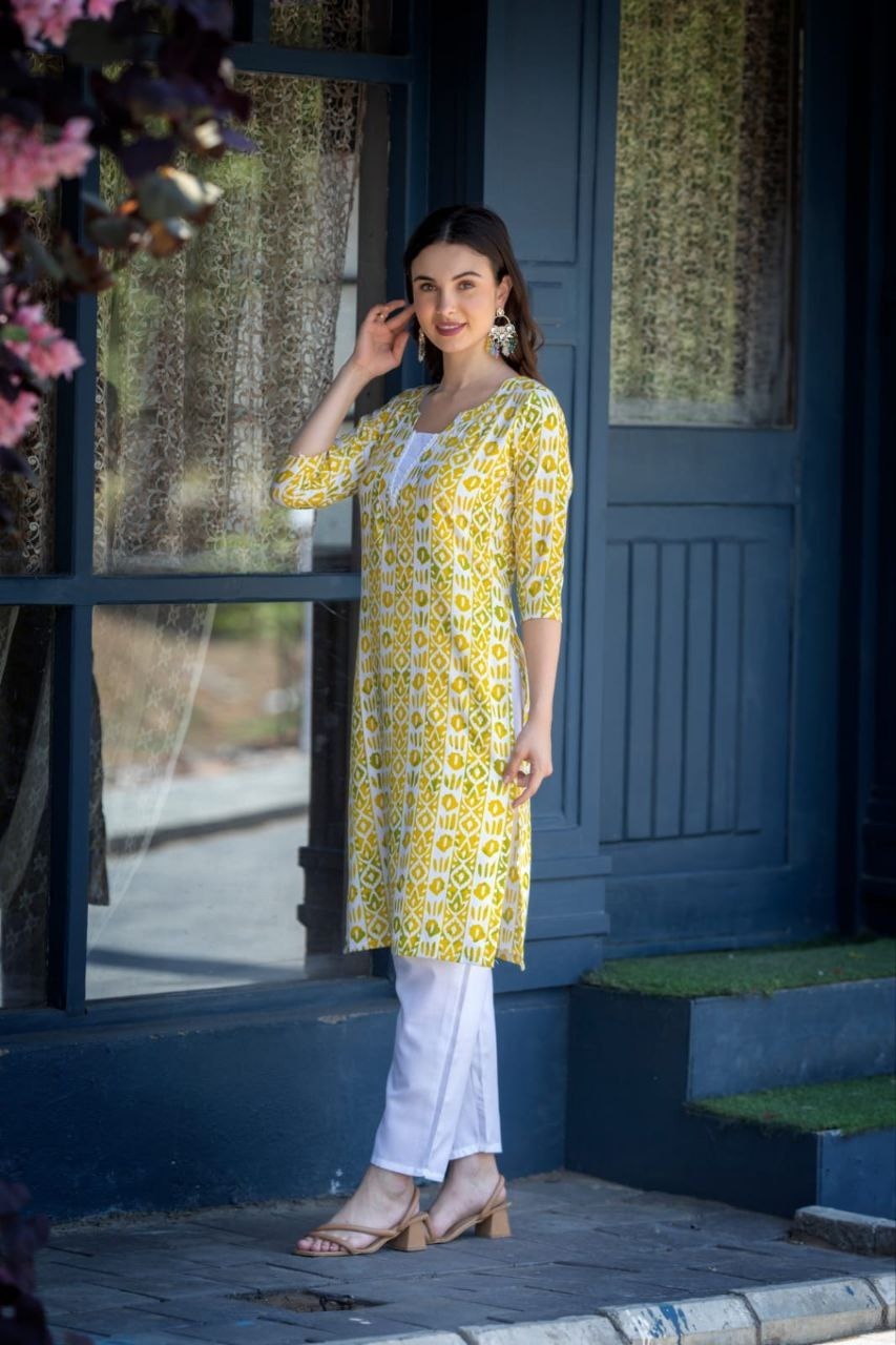 Yellow Printed Kurta And Pant Set