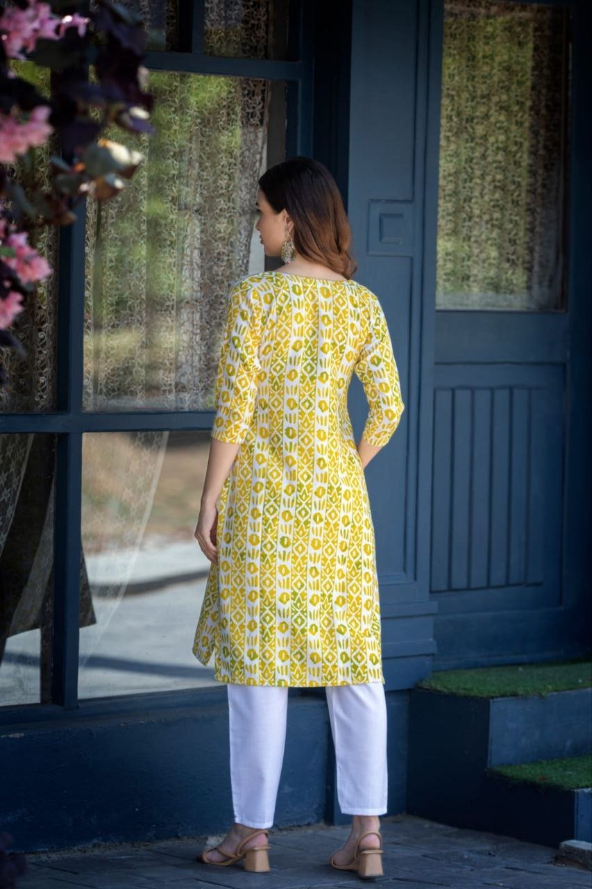 Yellow Printed Kurta And Pant Set