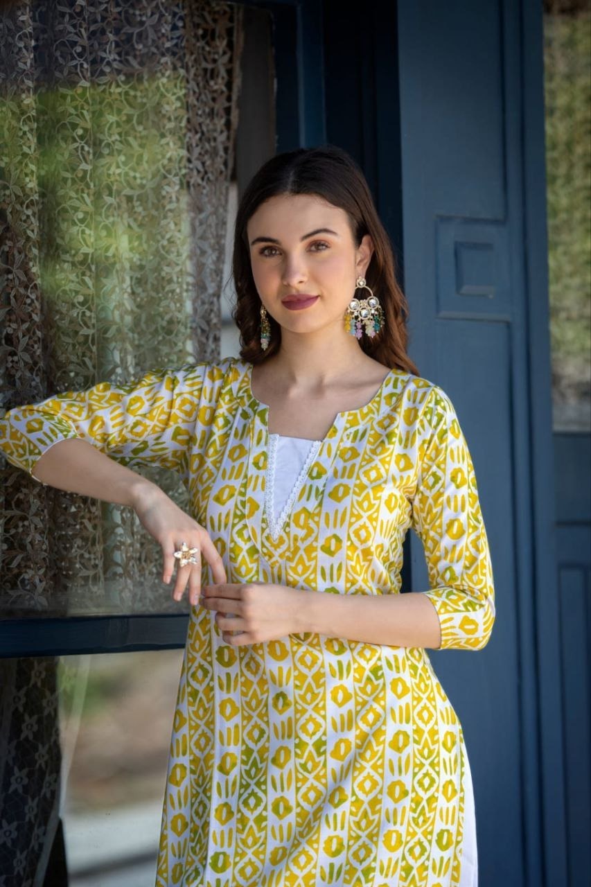 Yellow Printed Kurta And Pant Set