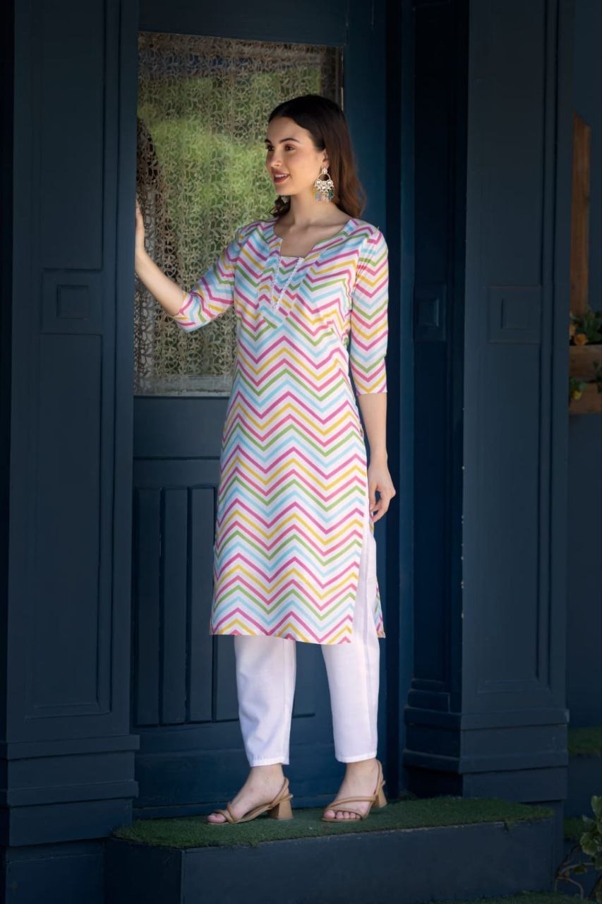 Asymmetric Printed Kurta And Pant Set