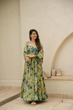 Mutlicoloured Floral Printed & Embroidered Maxi Dresst