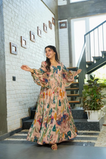 Mutlicoloured Floral Printed & Embroidered Maxi Dresst