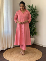Hand loom Cotton FLex A-line Kurti  Pant Co-ord Set With Side Pockets