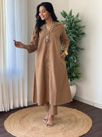 Hand loom Cotton FLex A-line Kurti  Pant Co-ord Set With Side Pockets