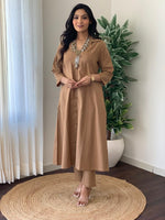 Hand loom Cotton FLex A-line Kurti  Pant Co-ord Set With Side Pockets