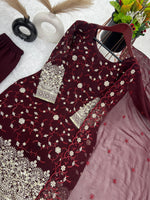 Maroon Georgette Embroidered Sharara Suit