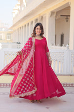 Faux Blooming Gown With Dupatta With Embroidered Sequins work & Lace Border