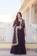 Faux Blooming Gown With Dupatta With Embroidered Sequins work & Lace Border