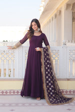 Faux Blooming Gown With Dupatta With Embroidered Sequins work & Lace Border