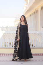 Faux Blooming Gown With Dupatta With Embroidered Sequins work & Lace Border