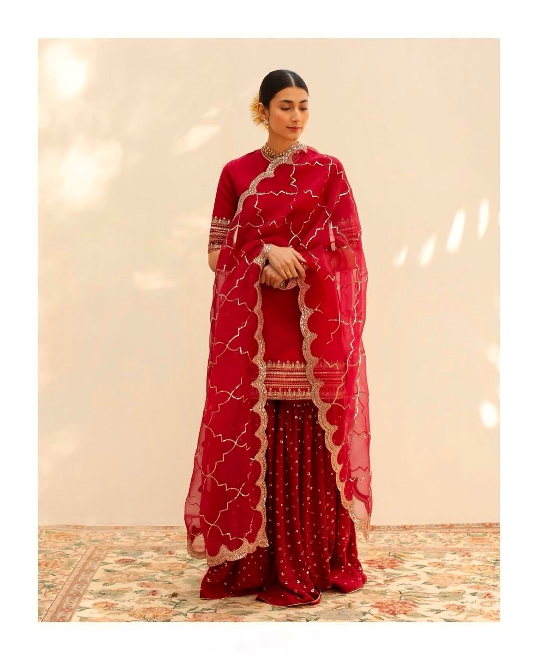 Red Embroidered & Sequence Work Sharara