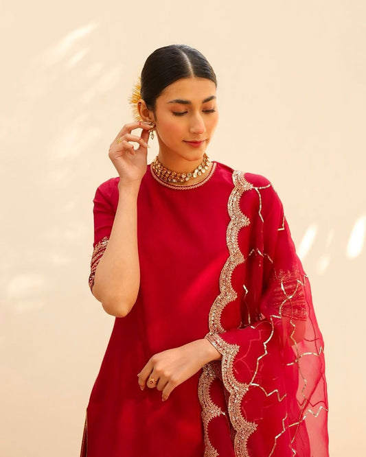 Red Embroidered & Sequence Work Sharara