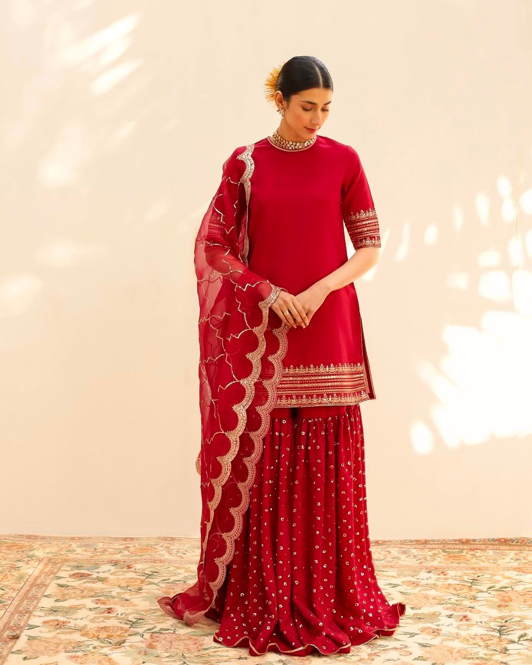 Red Embroidered & Sequence Work Sharara