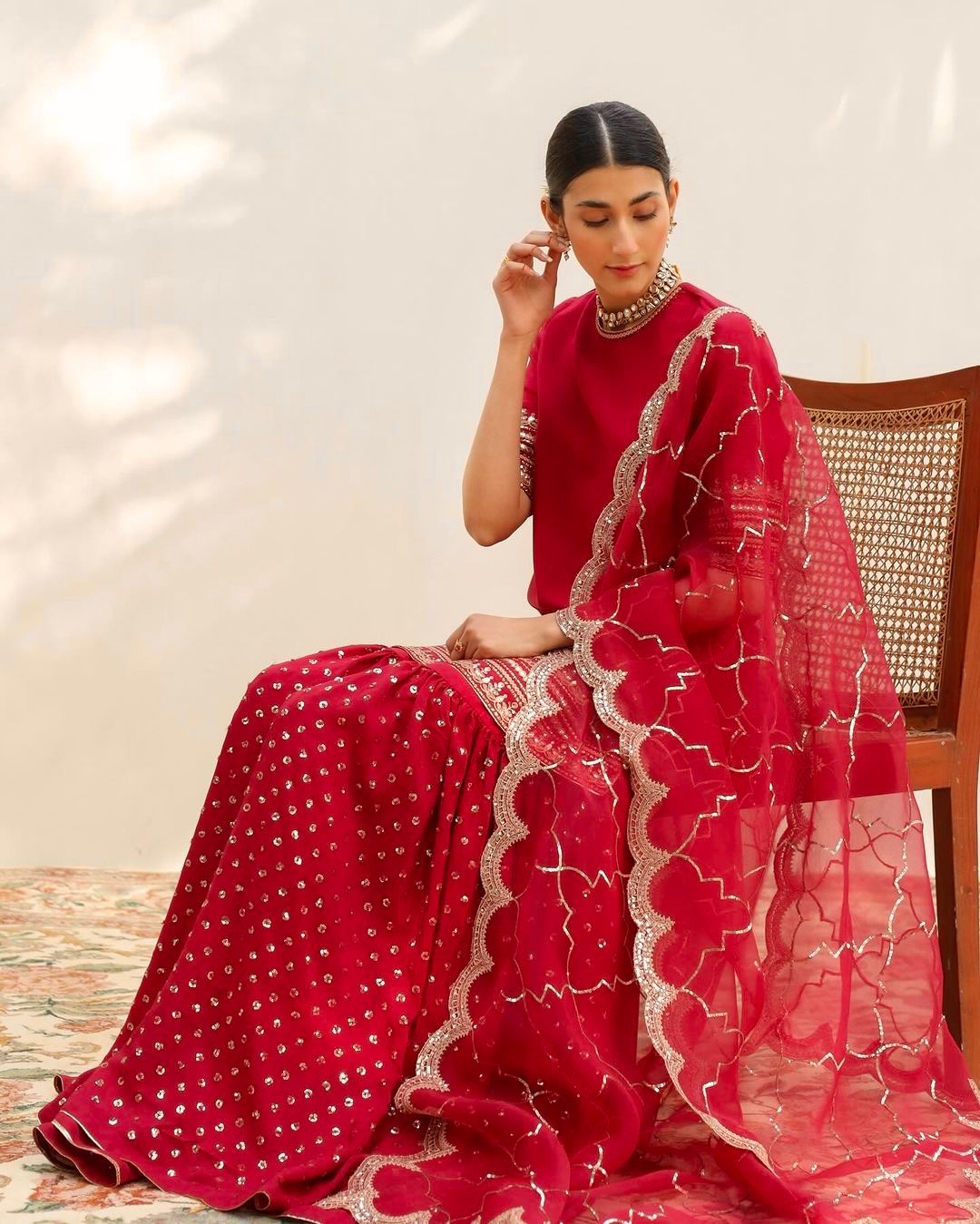 Red Embroidered & Sequence Work Sharara