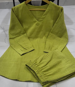 Canary Green Cotton Slub Casual Co- Ord Set