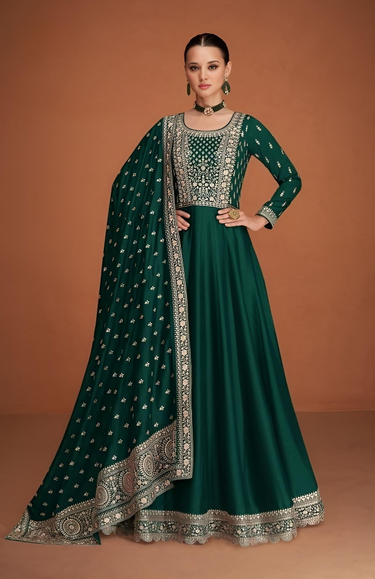 Silk Embroidered Sequence Work Anarkali Suit (5 Colors)