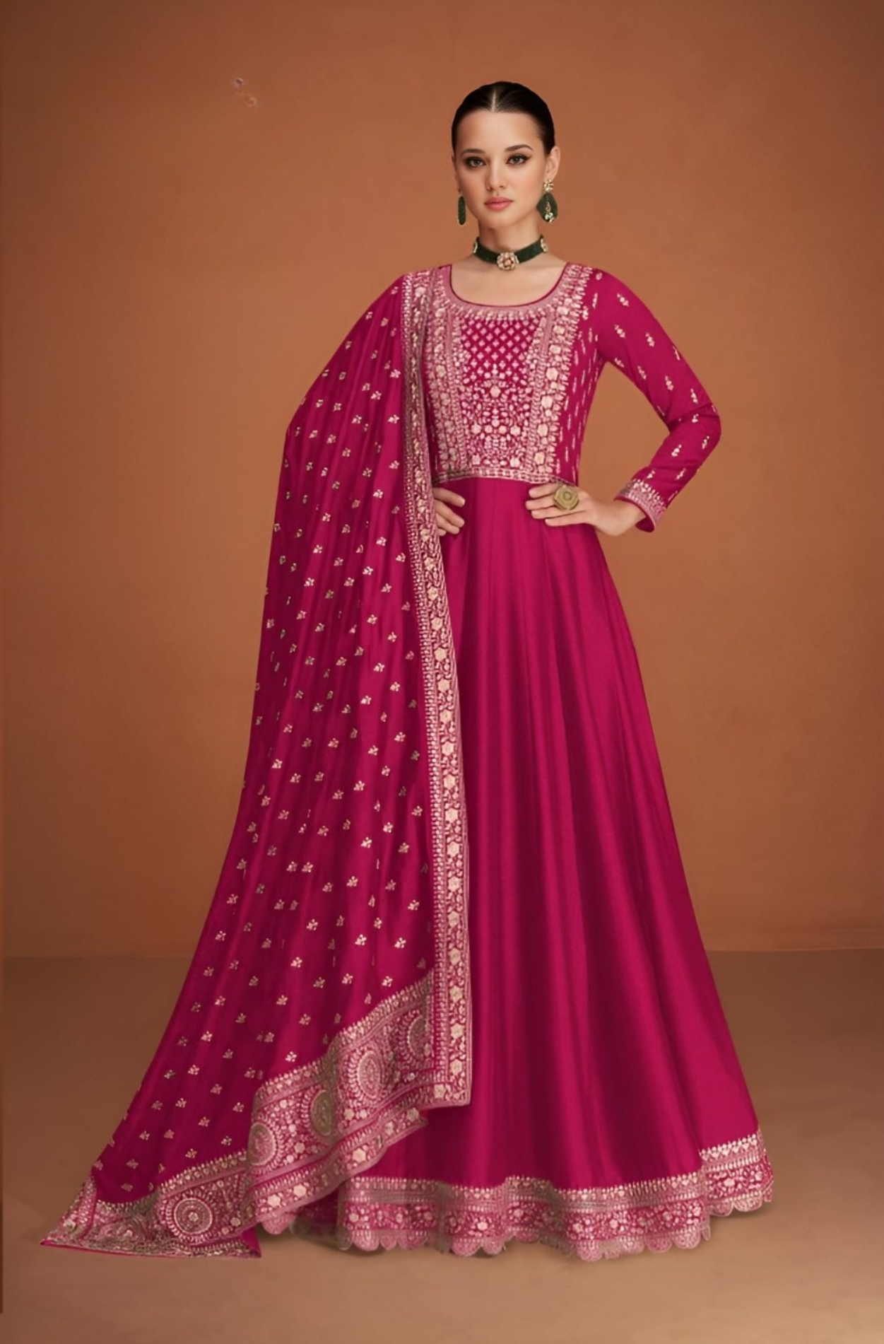 Silk Embroidered Sequence Work Anarkali Suit (5 Colors)