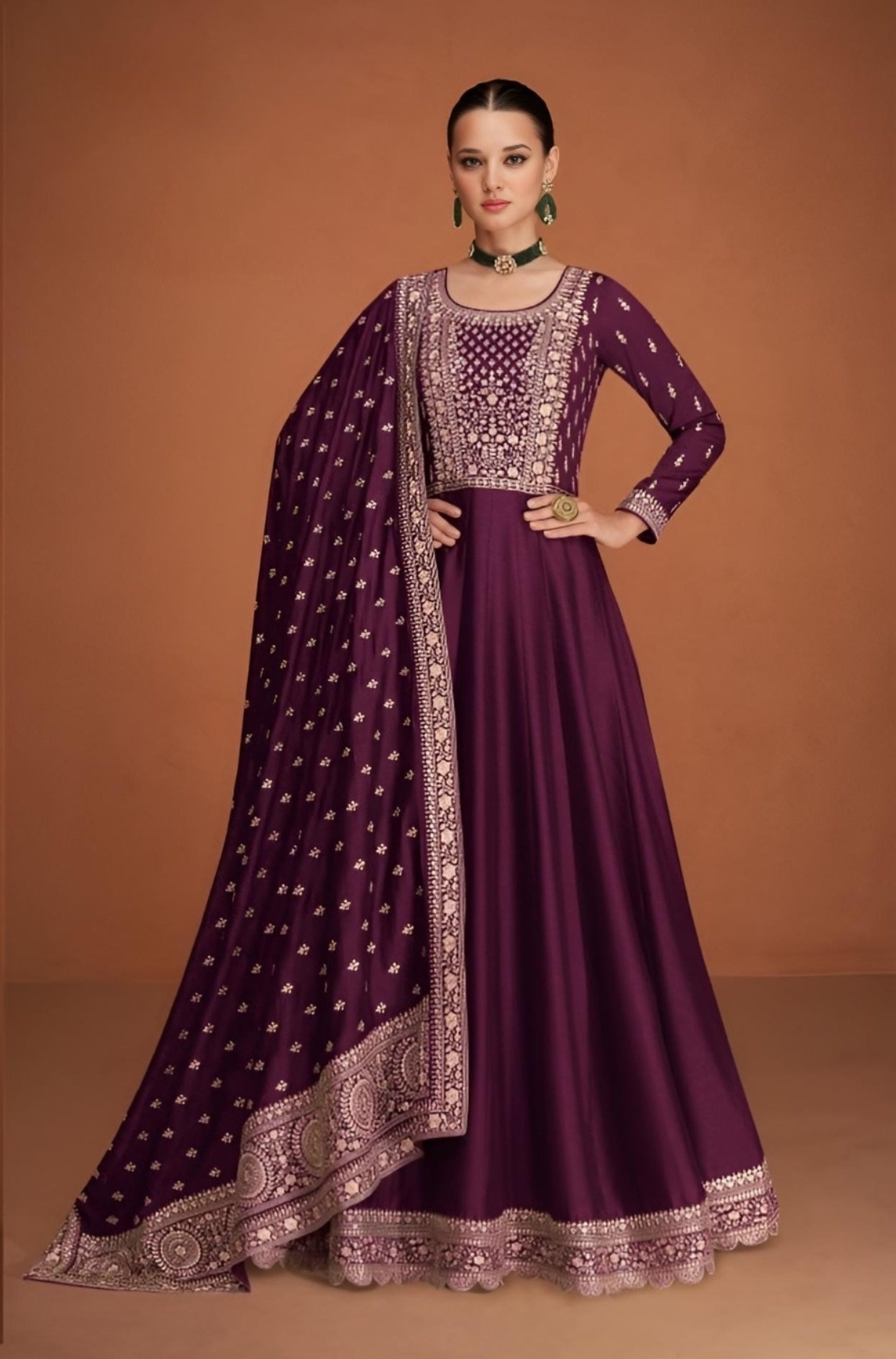 Silk Embroidered Sequence Work Anarkali Suit (5 Colors)