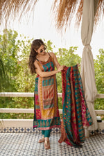 Organza Digital Printed A-line Kurta Pant & Dupatta