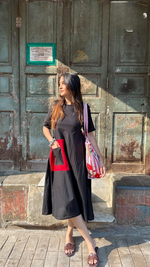 Black Cotton Elegant Dress With A Pocket