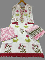 Cotton Printed & Lace Work Kurta Pant & Dupatta