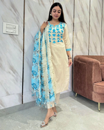 Resham Thread Aari Embroidered Straight Cut Kurta Pant & Dupatta