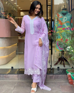 Georgette Lavender festival Wear Kurta Pant & Dupatta Set