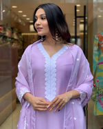 Georgette Lavender festival Wear Kurta Pant & Dupatta Set