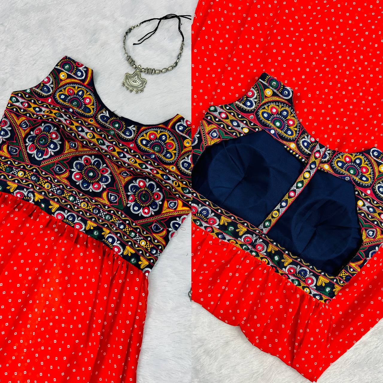 Chinon Print & Real Mirror Slit Kurti