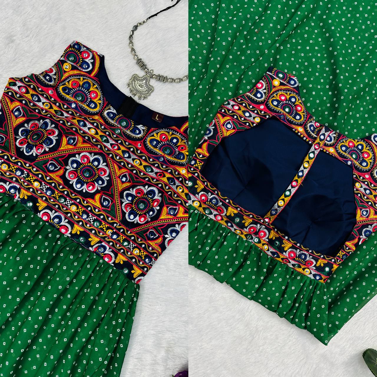 Chinon Print & Real Mirror Slit Kurti