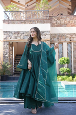 Teal Chinon Silk Embroidered Anarkali Suit