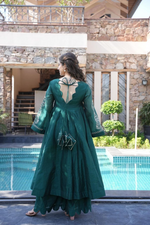 Teal Chinon Silk Embroidered Anarkali Suit