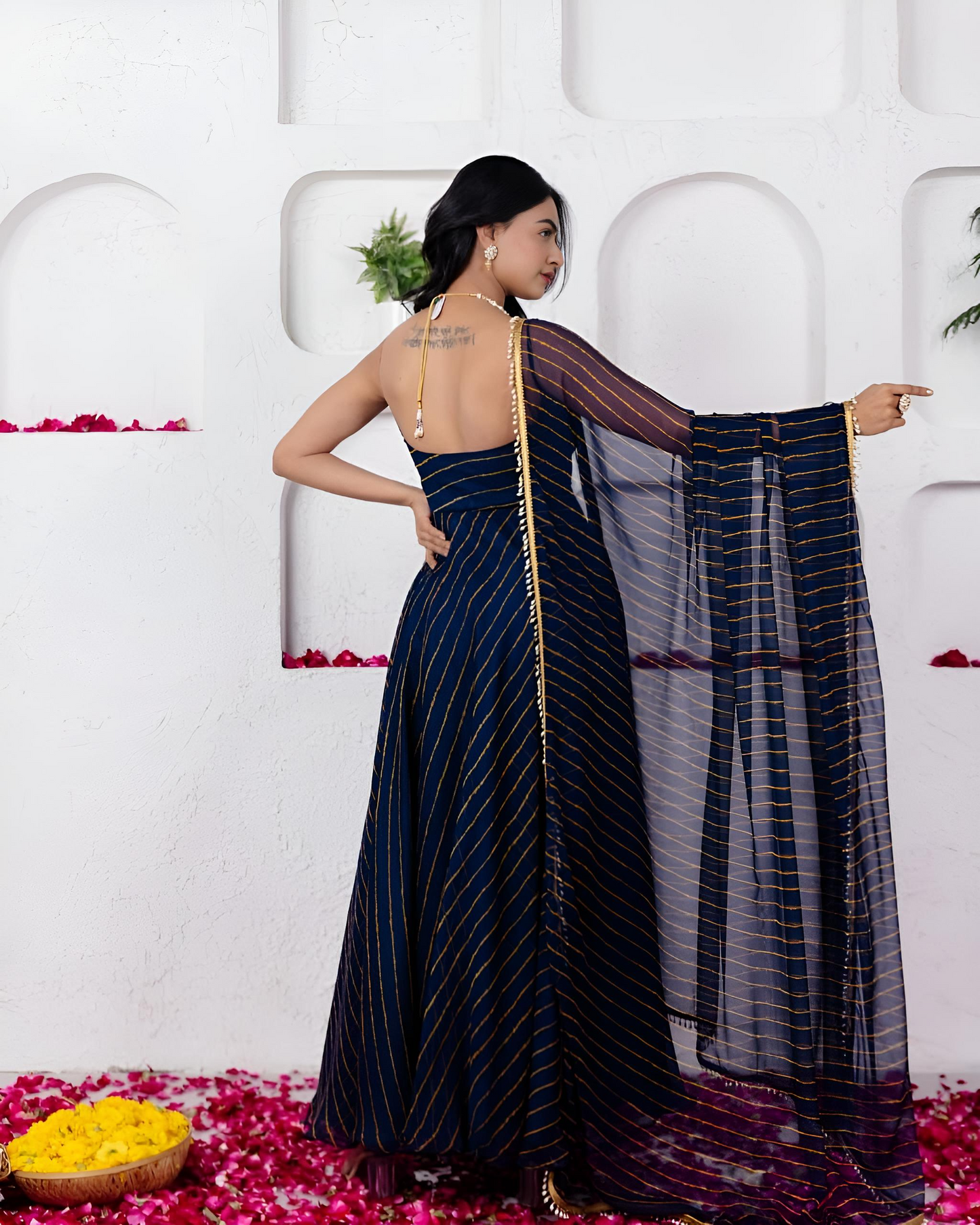 Navy Blue Georgette Printed Anarkali Suit