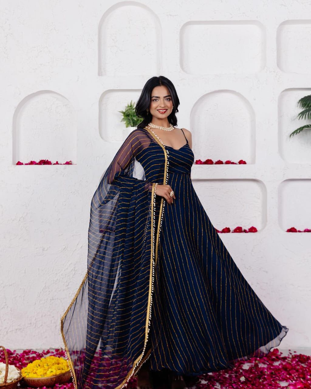 Navy Blue Georgette Printed Anarkali Suit