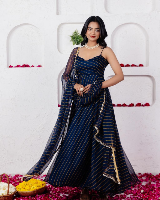 Navy Blue Georgette Printed Anarkali Suit