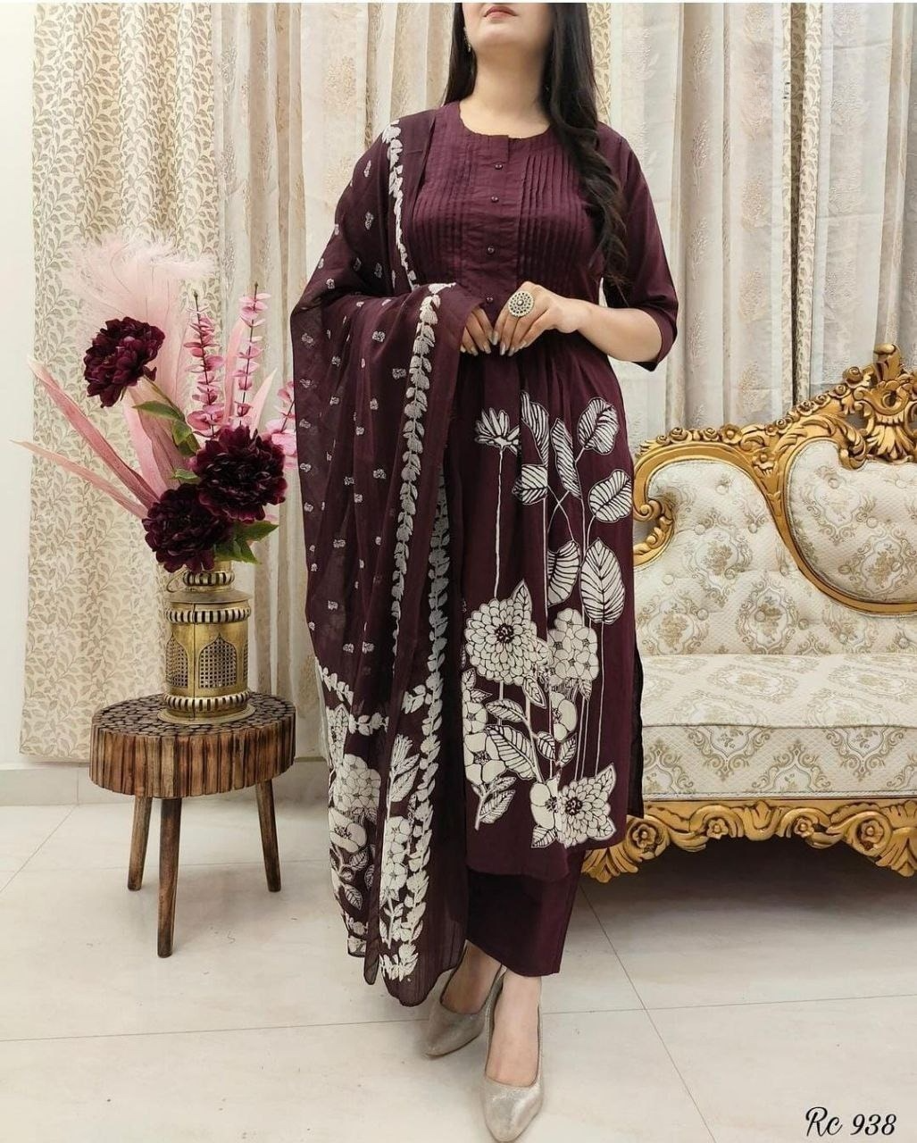 Beautiful Cotton Floral Printed Kurta Pant & Dupatta Set (2 Colors)