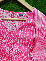 Pink Cotton Printed Angrakha Anarkali Kurta Pant & Dupatta