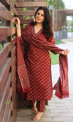 Cotton Printed Straight Kurta Pant & Dupatta Set