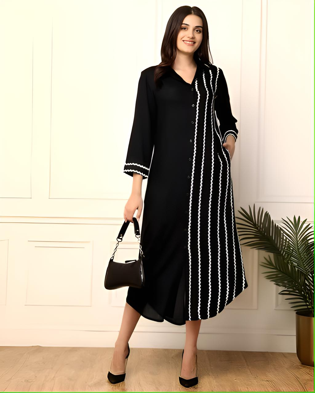 Black Striped A Shirt Line Dress