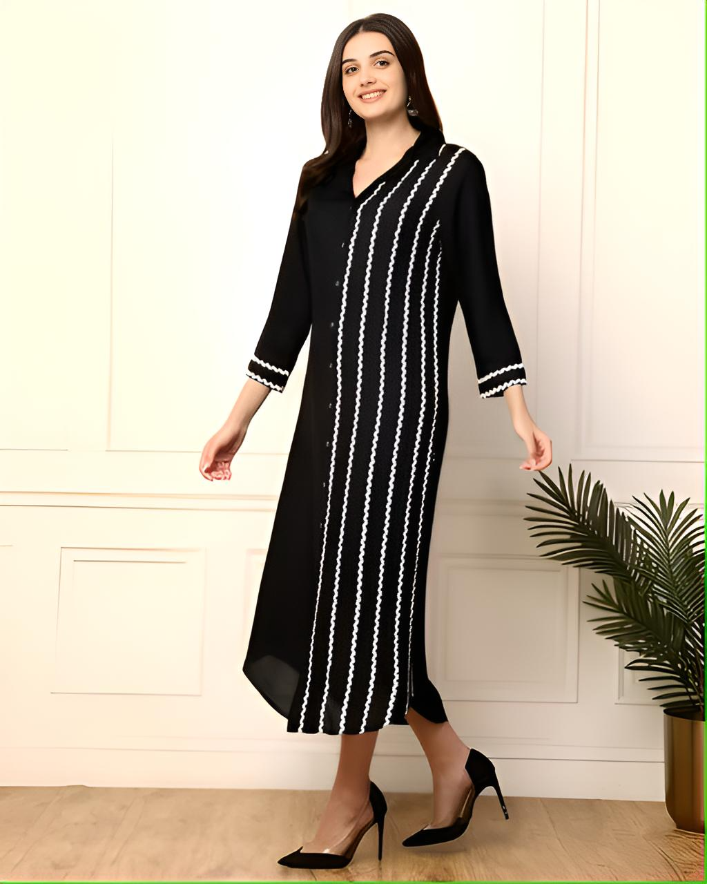 Black Striped A Shirt Line Dress