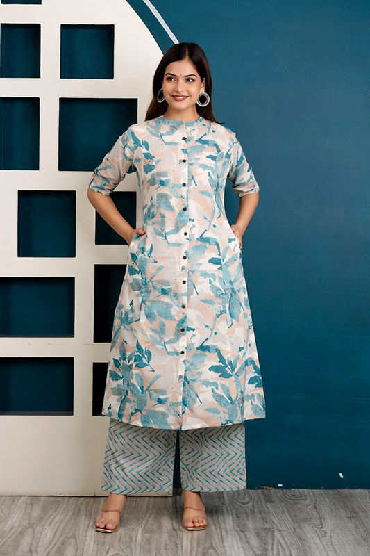 Cotton Pastel Colored Procin Printed Kurta & Pant (4 Colors)