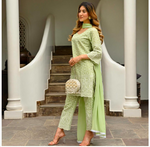 Pista Green Chikankari Embroidered  Kurta Pant & Dupatta