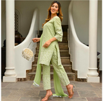 Pista Green Chikankari Embroidered  Kurta Pant & Dupatta