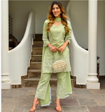 Pista Green Chikankari Embroidered  Kurta Pant & Dupatta