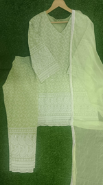 Pista Green Chikankari Embroidered  Kurta Pant & Dupatta