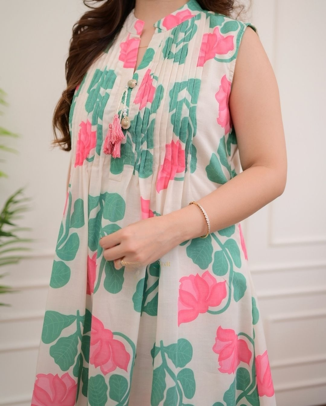 Cotton Printed & Pintex With Tassel Detailing Kurta & Pant