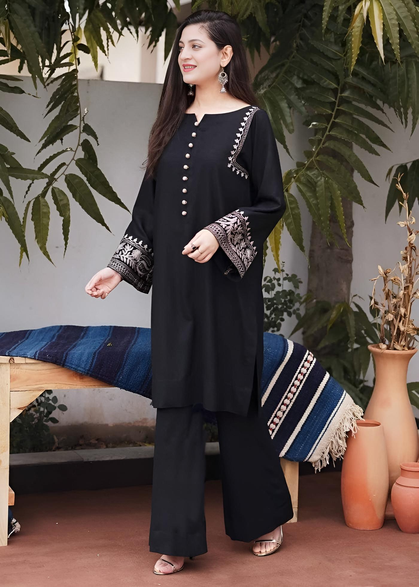 Intricate Thread Aari work Kurta & Palazzo Set (3 Colors)