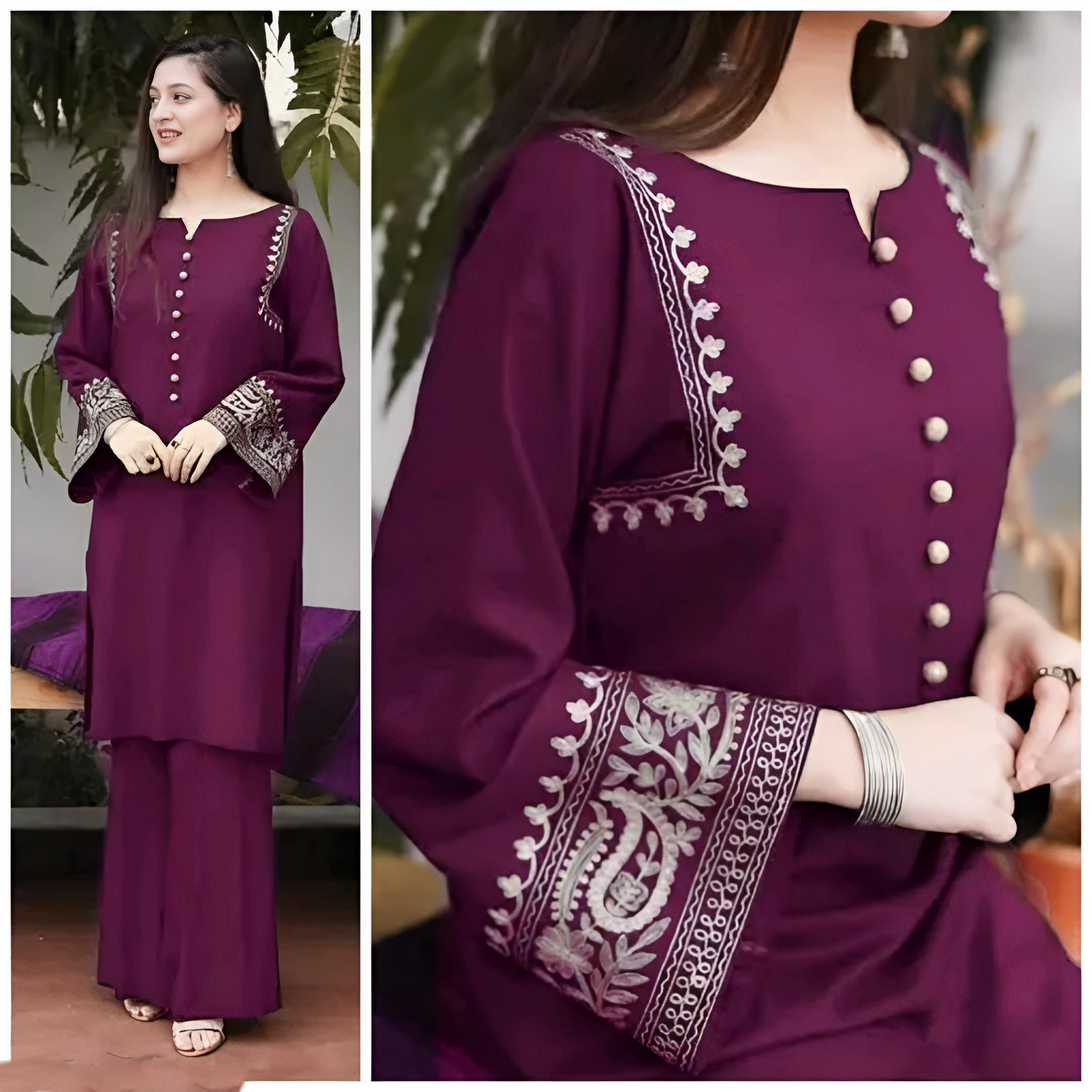 Intricate Thread Aari work Kurta & Palazzo Set (3 Colors)