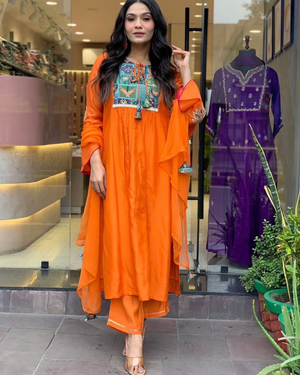 Cotton Embroidered Gotta Lace Kurta Palazzo & Dupatta