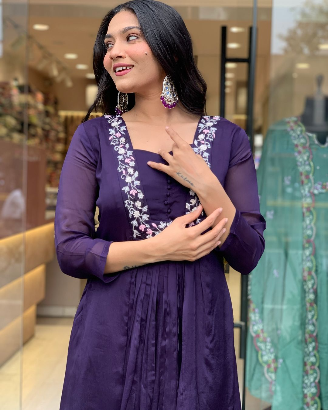 Matte Purple  Cotton Embroidered  Kurta Pant & Dupatta Set